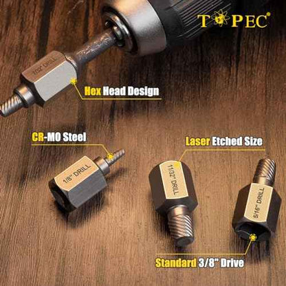 Topec Double Head Screw Extractor Set, Newest Version 3/8¡± Drive 2-in-1 Functional Easy Out Bolt Extractor, 2PC,1/8 & 7/32