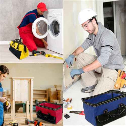 3 Pack Tool Bag with Waterproof Strong Hard Base, Large Organizer Heavy Duty Tool Bag Multi Pockets Wide Mouth Tool Tote for Various Tools (Multicolor,16 Inch)