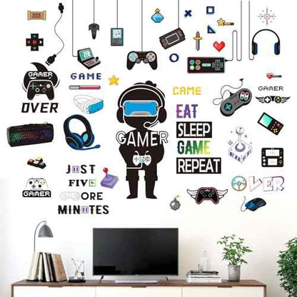 Gamer Wall Stickers - Controller Eat Sleep Games Joystick Video Gaming Wall Decals - Boys Bedroom Playroom Baby Kids Room Wall Decor