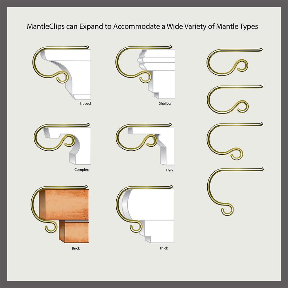 Haute Decor The Original MantleClip Stocking Holder - 6 Pack (Silver) - Safe and Secure - Adjusts to Fit Mantels Up to 3 Inches Thick