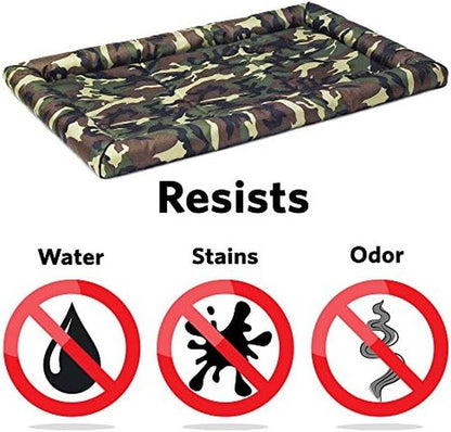 Ultra-Rugged Dog Bed - Water & Odor Resistant, Bolstered Edge, Non-Slip | Fits 36-Inch Crates, Camo