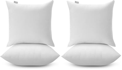 Acanva Throw Pillow Inserts for Bed Couch Sofa, Ultra Soft Polyester Filling for Decorative Cushion Square Sham Form, 18"x18"-4 Pack, White 4 Count