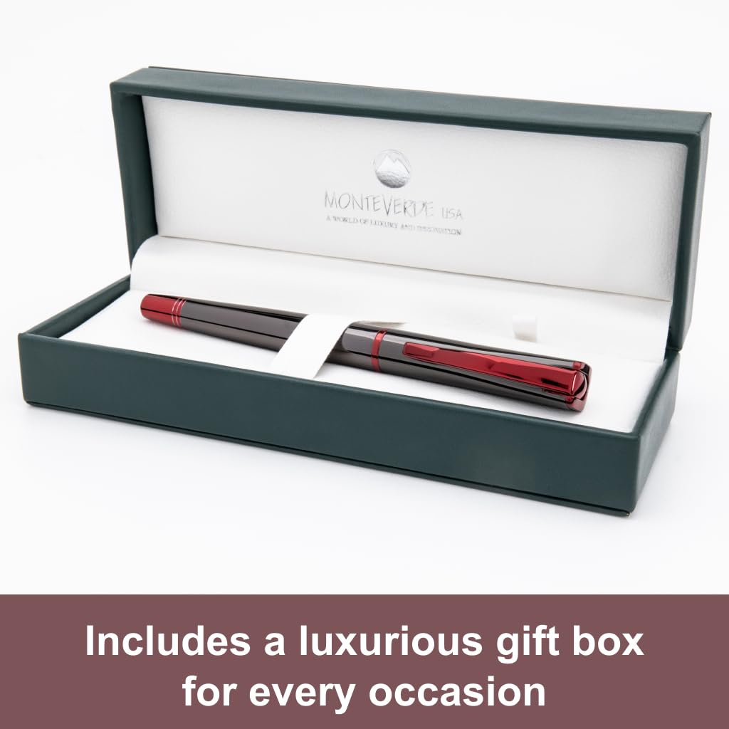 Monteverde USA Impressa Fountain Pen Gun Metal with Red Trim - Fine Point - JoWo German Nib