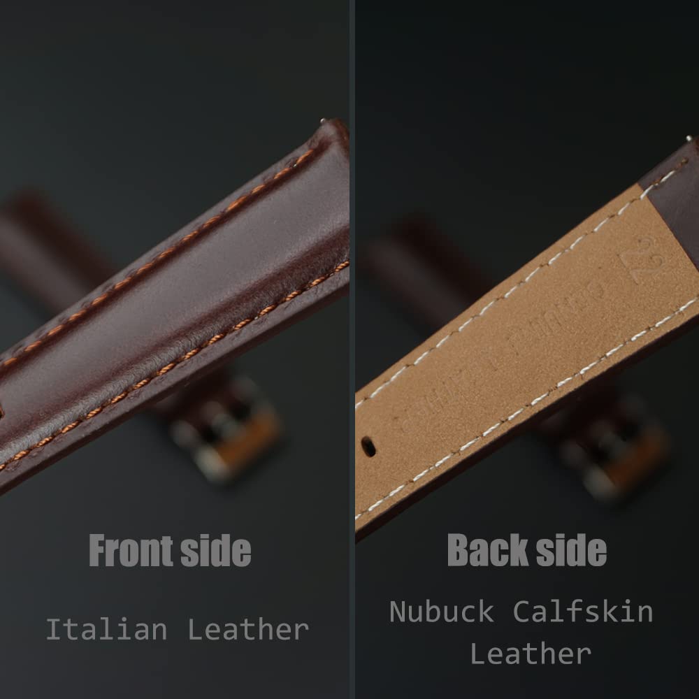 AMHUGE Extra Long Italian Genuine Leather Watch Strap-18mm，20mm，22mm，24mm Width -Brown Black Calf Leather Watch Band for Big Wrist Men or Women (18mm, Dark Brown)