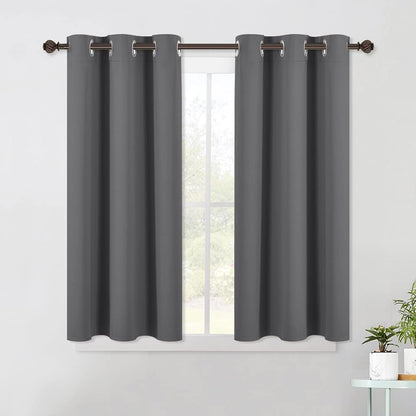 NICETOWN Grey Kitchen Blackout Short Curtain Panels for Bedroom, 45 Inch Long Thermal Insulated Grommet Top Blackout Draperies and Drapes (2 Panels, W42 x L45 -Inch, Grey)