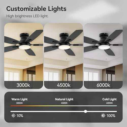 SUNMORY 42" Ceiling Fans with Lights and Remote/APP Control, Low Profile Ceiling Fan with Light, Reversible, Quiet 6 Speeds, Stepless Dimmable, Flush Mount Ceiling fan for Bedroom Indoor/Outdoor Use