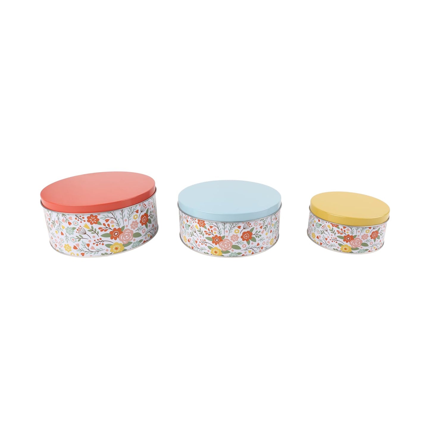 PHILPETY Decorative Flower Storage Box Rural Tin Gift Box Tinplate Candy Cookie Box Round Candy Storage Containers with Lids for Chocolate Candy Tea Coffee Cosmetics Jewelry Photos Gift Case 3Pcs