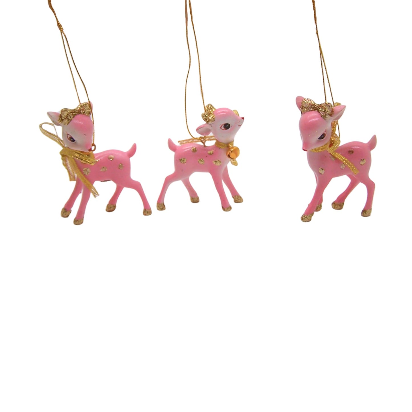 Pink Retro Reindeer Christmas Ornaments, Small Hanging Festive Ornaments, Unique Holiday Reindeer Decor, Set of 3