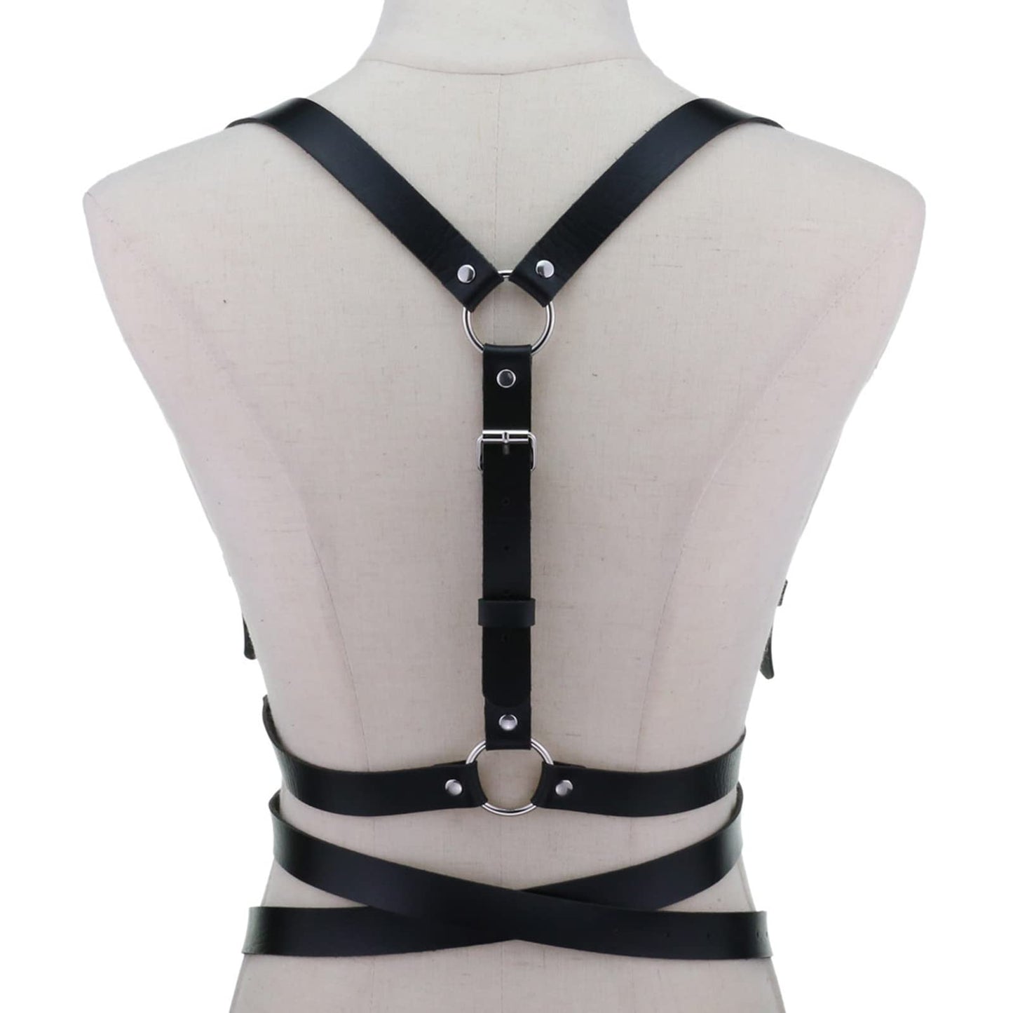 eYLun Women Leather Harness Punk Body Waist Belt - Adjustable Red