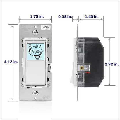 Leviton Decora Programmable and Astronomical Timer Switch for Lights and Motor Loads, Neutral Wire Required, Single Pole or 3-Way, VPT24-1PZ, White with Ivory and Light Almond Faceplates
