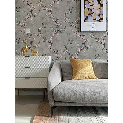 Floral Peel and Stick Wallpaper Grey Contact Paper Flower Waterproof Modern Wall Paper Decorative Removable Self Adhesive Wallpaper for Bedroom 17.7" x 118.1"