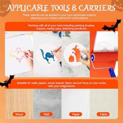 48 Pieces Halloween Stencils for Painting, 6 Inch Reusable Plastic Halloween Pumpkin Painting Stencils Ghost Bat Witch Spider Pumpkin for Crafts Pumpkin Carving Wood DIY Wall Art Halloween Decoration