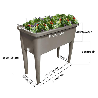 Megawodar 4 Pcs Self Watering Elevated Raised Garden Bed, Large Outdoor Plastic Planter Box Big Flower Plant Pot for Planting Flowers Vegetables and Herbs (4, Khaki)