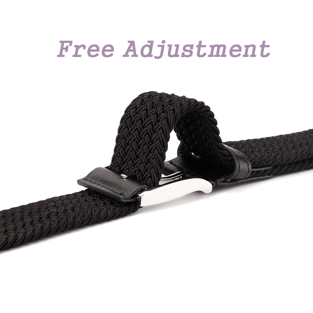 2 Pieces Braided Woven Elastic Stretch Canvas Belts for Men Women (Black+Brown, M)