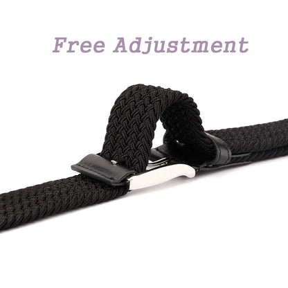 2 Pieces Braided Woven Elastic Stretch Canvas Belts for Men Women (Black+Brown, M)