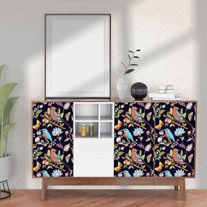 Vintage Black Floral Bird Peel and Stick Wallpaper Dark Botanical Design with Butterfly Removable Self Adhesive Vinyl Contact Paper for Cabinets Bathroom Wallpaper 17.7" x 70.8"