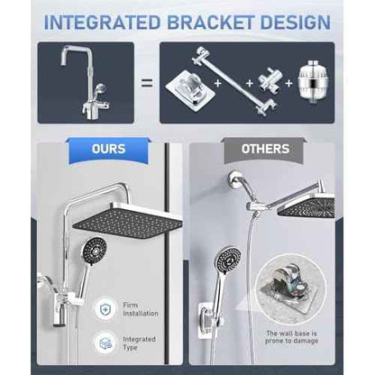 Filtered Shower Head with Handheld Spray Combo,12 inch High Pressure Rainfall Shower Head with Adjustable Slide Bar,Dual Rainfall Showerhead,Bathroom Accessories,Black