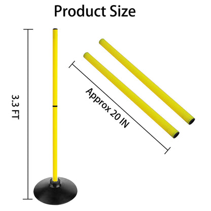 ASENVER Soccer Agility Poles Set Detachable Sports Trainning Speed Pole Slalom Poles with Rubber Base Sport Traning Equipment (3.3 FT, Pack of 12)