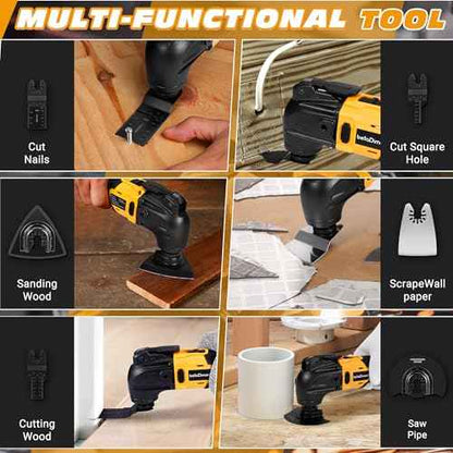 No Battery | Cordless Oscillating Multi-Tool Compatible with DeWalt 20V MAX Batteries,Brushless Motor (6000-20000 OPM), 6-Speed, 4¡Æ Swing Angle, 23-Piece Accessory Kit for Sanding, Cutting & Scraping