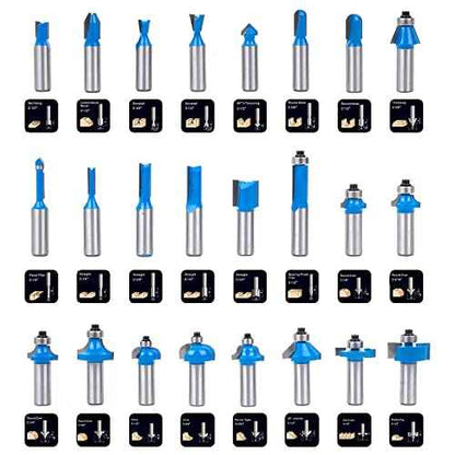 KOWOOD Router Bits Sets of 24A Pieces 1/2 Inch Shank Router Bit Set T Shape - for Commercial Users and Beginners¡¦