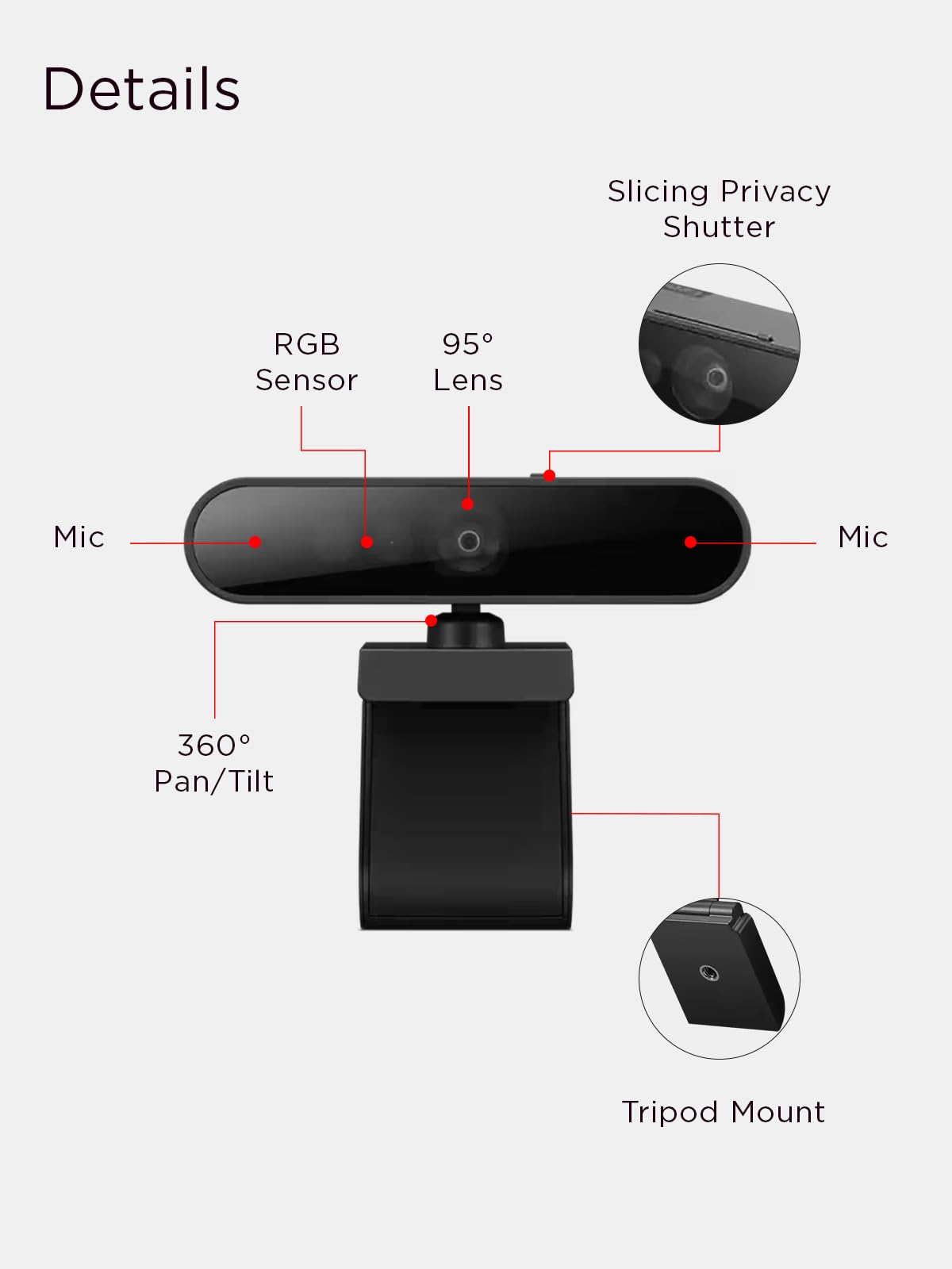 Lenovo Performance FHD 1080p Webcam USB-C,Log-on with Windows Hello, Dual Microphones, 95 Degree Lens and 4X Digital Zoom, Sliding Privacy Shutter, Black