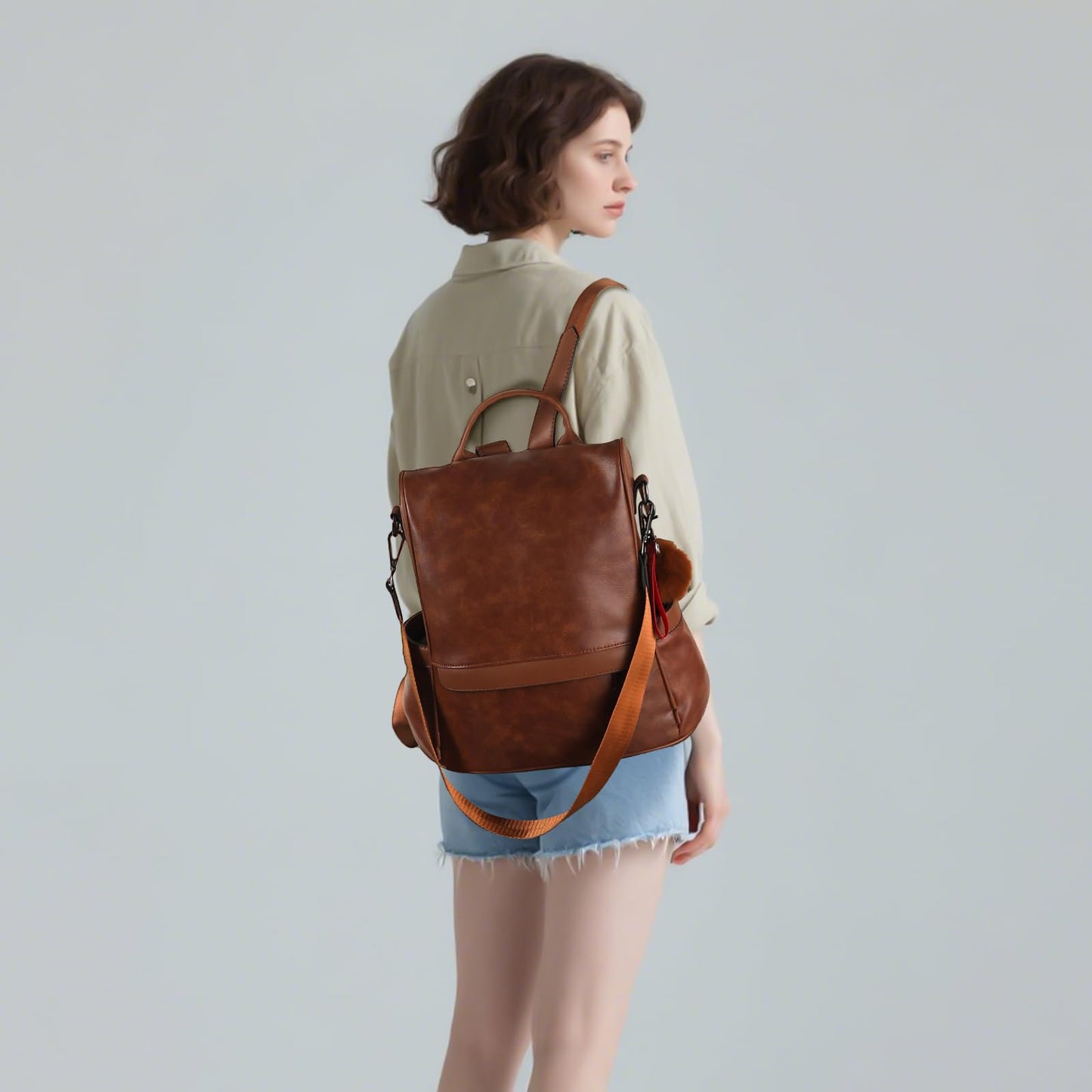CHERUTY Women Backpack Purse PU Leather Anti-theft Casual Shoulder Bag Fashion Ladies Satchel Bags(Tan-Large)