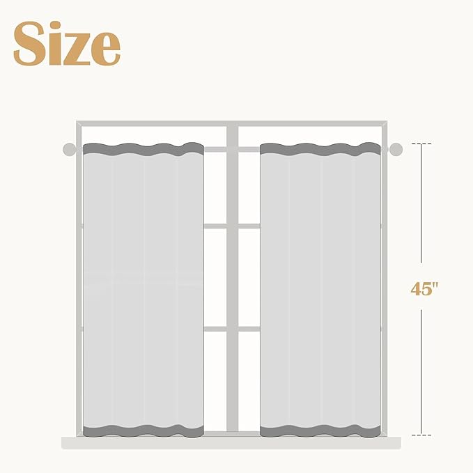 jinchan Striped Linen Kitchen Curtains 45 Inches Tier Curtains Farmhouse Modern Cafe Style Small Window Treatments Airy Light Filtering Rod Pocket for Living Room Bathroom 2 Panels Charcoal Grey