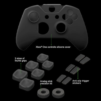 NiTHO FPS Controller Precision Kit for Xbox One, 1x Silicone Protective Cover Case, Set of 2 Mini-Stick Precision Rings, 3 Sizes Concave Thumb Grips Sets, 3 Textures Rubber Triggers Sets - Black