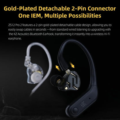 KZ ZS12 PRO 2 in Ear Monitor,1DD+5BA Hybrid Wired Earbud,IEM Earphones,Gaming Earbuds,HiFi Deep DASS IEM for Gaming,KZ Earbuds with 2PIN Cable for Audiophile (with Microphone, Silver)