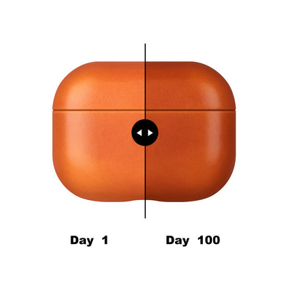Maogoam for AirPods Pro 2 Leather Case Cover with Button, Genuine Crystal Vegetable Tanned Oil Wax Leather Case for AirPods Pro 2nd Generation, Elegant Style, Front LED Visible, Orange