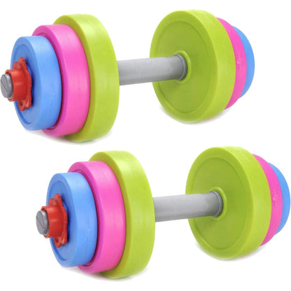 Kids Workout Dumbbell Weights Set - Toddler Toy Gym Equipment for Pretend Play Lifting, Exercise & Fitness - Adjustable Fill with Sand or Water (2 Pack)