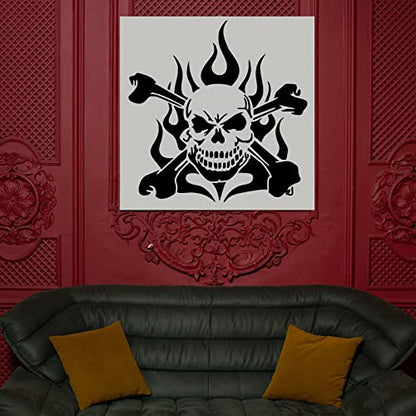 12 Pieces Skull Stencil Flame Stencil Fire Skull Stencils for Airbrushing Reusable Airbrush Flame Template Painting Decor Laser Cut Reusable Templates for Auto Motorcycle Cloth Wall Art Decor