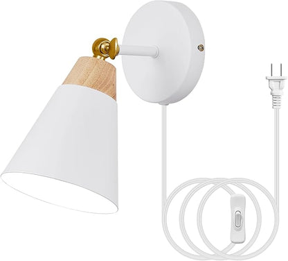 Wall Sconce with Metal Shade, Plug Switch, Indoor Decor Wall Mount Swing Arm Lamp for Bedroom,Hallway,Living Room,Reading, White