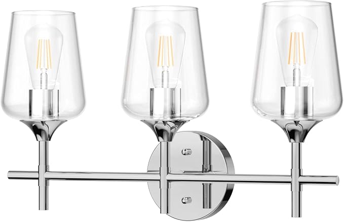 Ralbay Vintage 3 Light Vanity Light Fixture Industrial Chrome Bathroom Light Fixtures Over Mirror Clear Glass Chrome Vanity Light for Bathroom Wall Lighting Fixtures Over Mirror