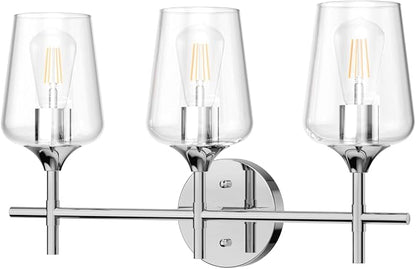 Ralbay Vintage 3 Light Vanity Light Fixture Industrial Chrome Bathroom Light Fixtures Over Mirror Clear Glass Chrome Vanity Light for Bathroom Wall Lighting Fixtures Over Mirror
