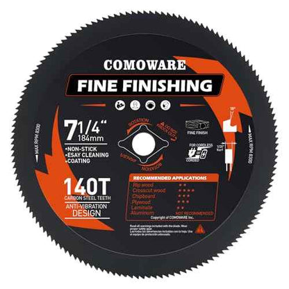 COMOWARE 7-1/4¡° Circular Saw Blade, 140T Table Saw Blade, 5/8" Arbor, ATB Circular Saw Blade, Anti-Vibration, Teflon Anti-Stick, Miter Saws Blades for Wood, Laminate, Plywood & Hardwoods