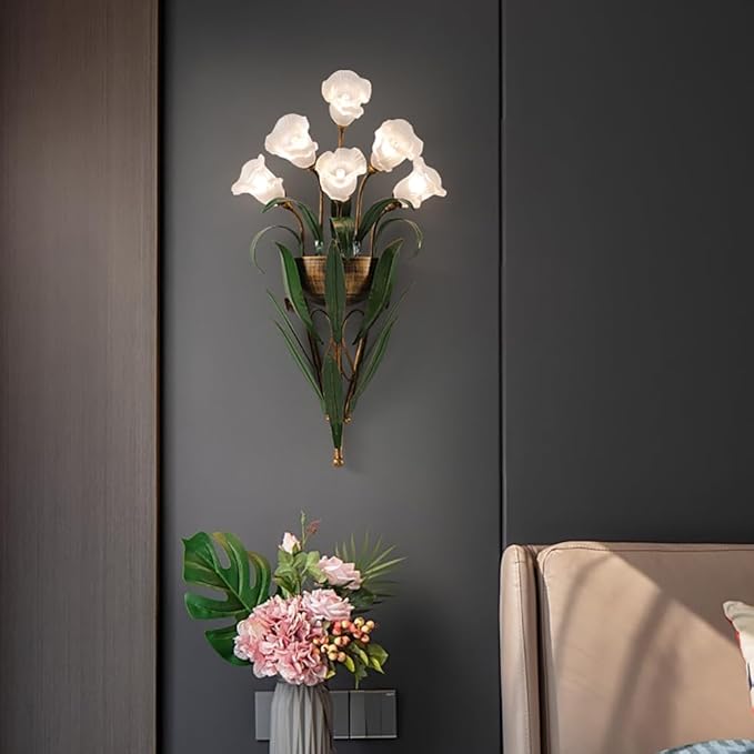 Vintage Flower Shape Wall Sconce, White Frosted Glass Shade Wall Light, Elegant Bedside Wall Lamp for Entrance, Bedroom, Hallway
