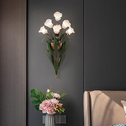 Vintage Flower Shape Wall Sconce, White Frosted Glass Shade Wall Light, Elegant Bedside Wall Lamp for Entrance, Bedroom, Hallway