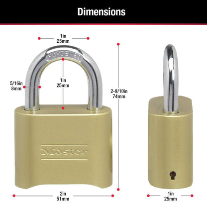 Master Lock Brass Combination Padlock for Indoor and Outdoor use with Resettable Combination for Gym Locker, Gate, Fence, or Shed Lock, 175D