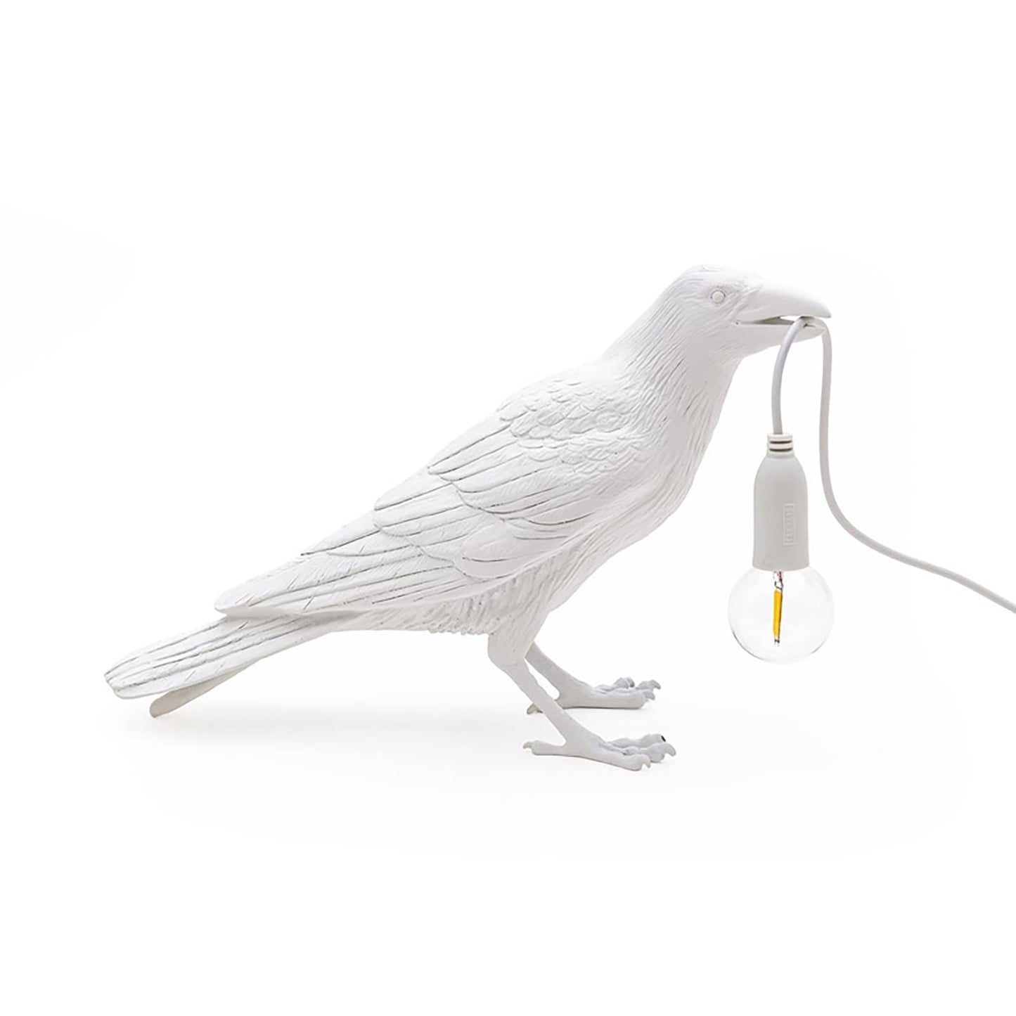 Pizga Raven Table Lamp - Lifelike Resin Crow Light, Art Deco Wall and Desk Lamp for Living Room Decoration (White Stand)