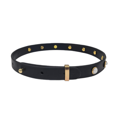 HOUGXD Black Leather Choker Necklace for Women, Goth Punk PU Leather Collar Choker, Adjustable 12-16.5 Inches Emo Alt Accessories Gothic Jewelry (Black chain gray beads)