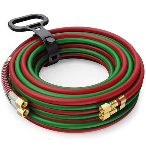 ARCCAPTAIN Oxygen Acetylene Hose, 1/4" x 50 FT with 9/16"-18 B Fittings and Spring Guards, Welding Torch Hose for Oxy Acetylene Flame Welding and Cutting, Grade T