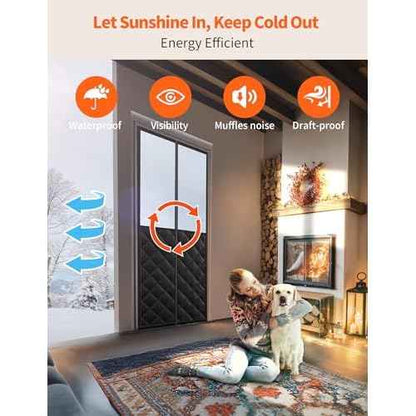 Magnetic Thermal Insulated Door Curtain for 38"x 82" Doors, Visible Door Cover for Heat Insulation, Magnetic Closure Thick Blanket for Doorway to Keep Warm in Winter Cool in Summer