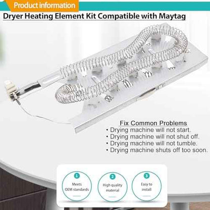 Dryer Heating Element Kit Fit for Maytag Epic z Bravos MED5630HC1 MED5630HC2 MED5630HW1 MED5630HW0 MED5630HW2 MED3500FW1 MED5630HC0 MED5500FW2 MED5500FW1 MEDC700VW0 MED5500FC1 MED5500FC2