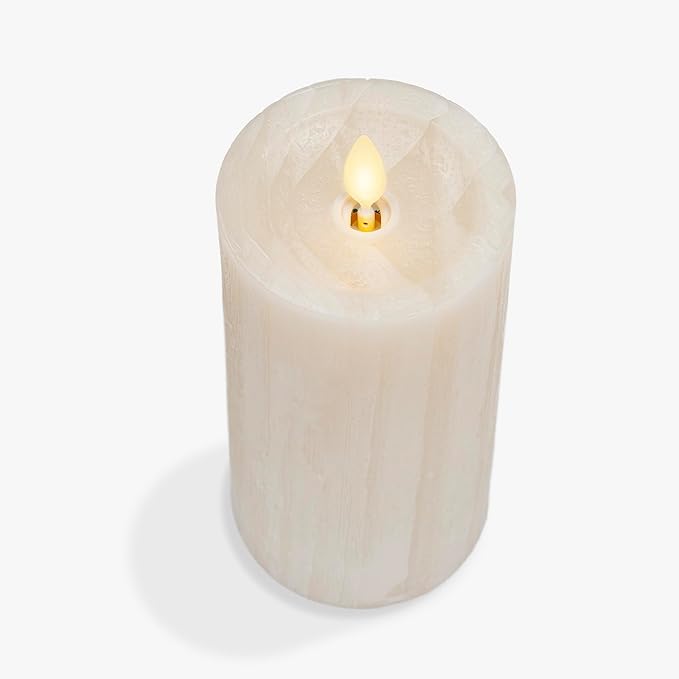 Luminara Selenite Looking Flameless Candle, White Swan 3" x 6.5", Battery Operated Real Wax Moving Flame LED Pillar w/Timer, Home Decor Unscented