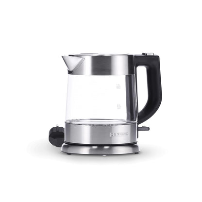 SEVERIN Glass Kettle, Powerful and Compact Kettle in High-Quality Design, Electric Kettle with Limescale Filter, Stainless Steel/Black, WK 3468, Kettle for 1 Litre