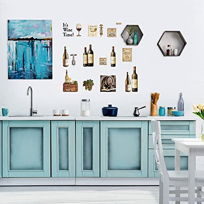 8 Sheets Wine Bottle Kitchen Wall Decals Grape Fruit Wall Stickers Kitchen Decor Wine Tasting Stickers Peel and Murals for Dining Living Room Bar Restaurant
