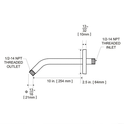 OFFO Shower Arm with Flange, 10 in Wall Mount Replacement Angle Shower Head Arm Wall-Mounted For Fixed Shower Head & Handheld Showerhead, Chrome