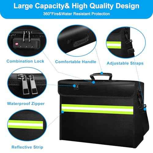 6500¡ÆF Fireproof Document Bag with Lock-Fireproof Box with 10 Layers Insulation Materials&Waterproof Zipper,Removable Wallet,Reflective Strip for Cash,Documents,Jewelry(14.2¡±x 9.6¡±x 4.1¡±)