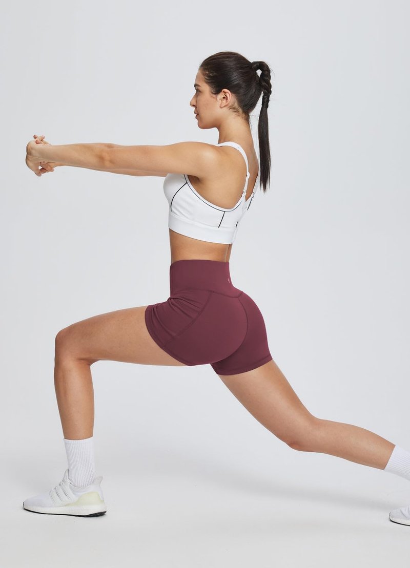 baleaf Gym Shorts Women 3" Biker Workout Yoga Spandex Running Volleyball Tummy Control Compression with Pockets Wine Red L